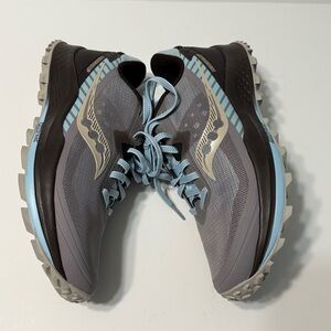 Saucony Peregrine Trail Running Athletic Shoes Women Size 7.5 Lace Up Gray Blue